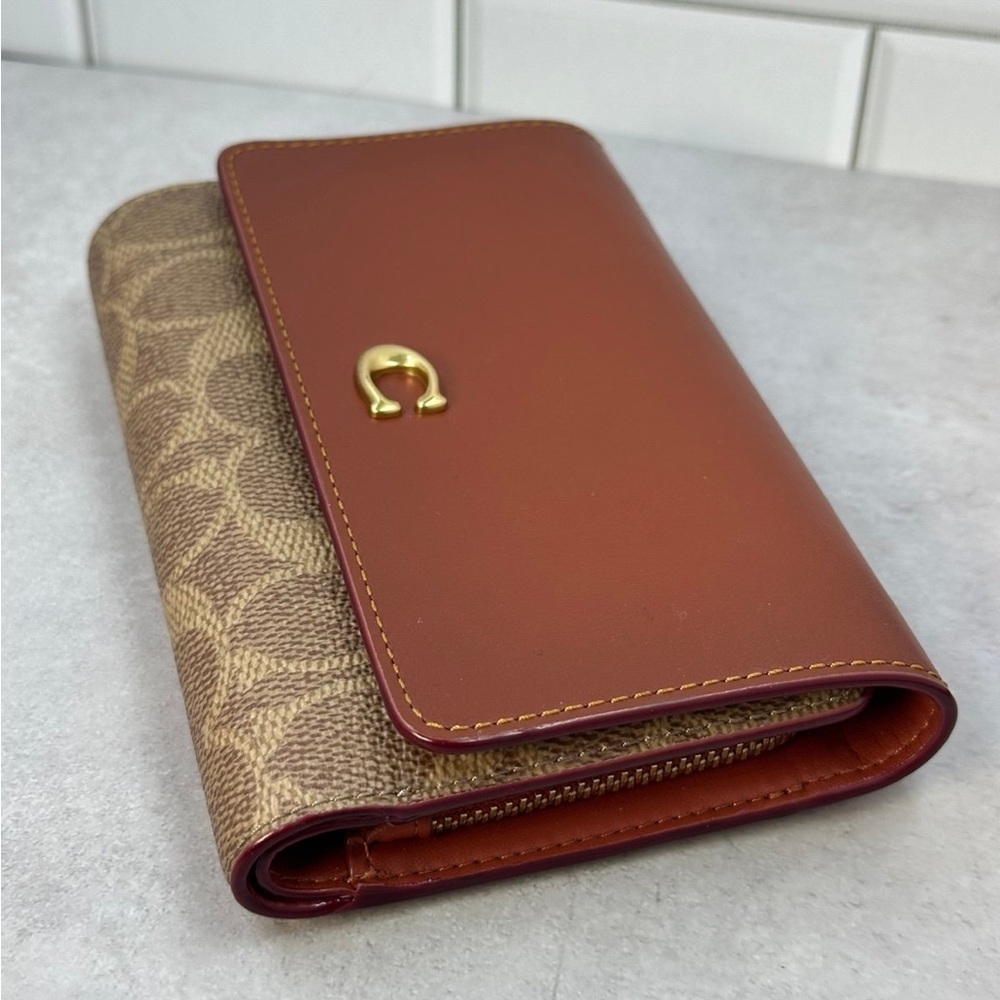 COACH Folded Wallet Tri-fold Cowhide Bordeaux Total Pattern Women's - Picture 5 of 10